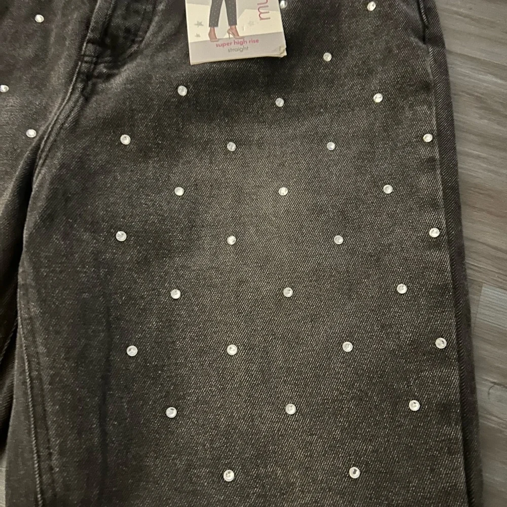 Simple Society Women Jeans Black Denim Rhinestone Polka Dot‎ High Rise Size 32